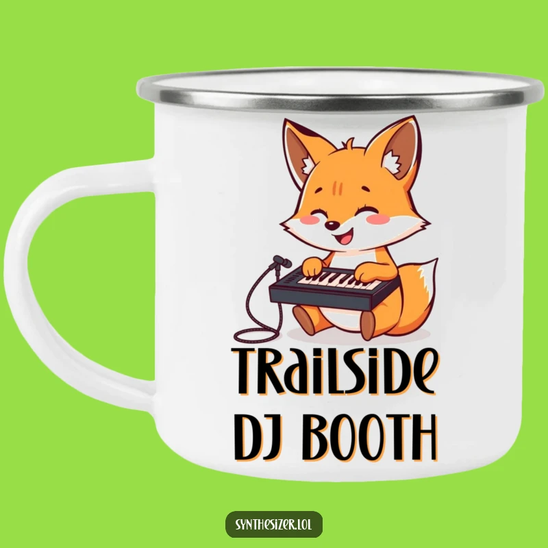 Funny Fox DJ Camping Mug: Fox Plays Keyboard Mixer, Hilarious Outdoor Music Gift
