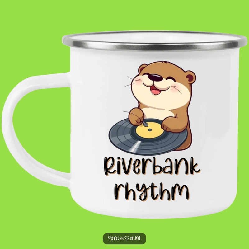 Funny Otter DJ Camping Mug: Otter Scratches Vinyl with Joy, Hilarious Outdoor Music Gift