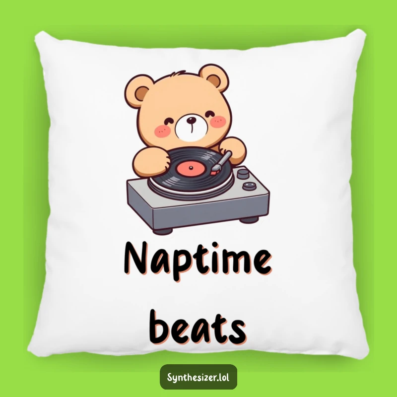 Funny Bear DJ Pillow: Kawaii Bear Spins Records, Cozy Music Themed Gift