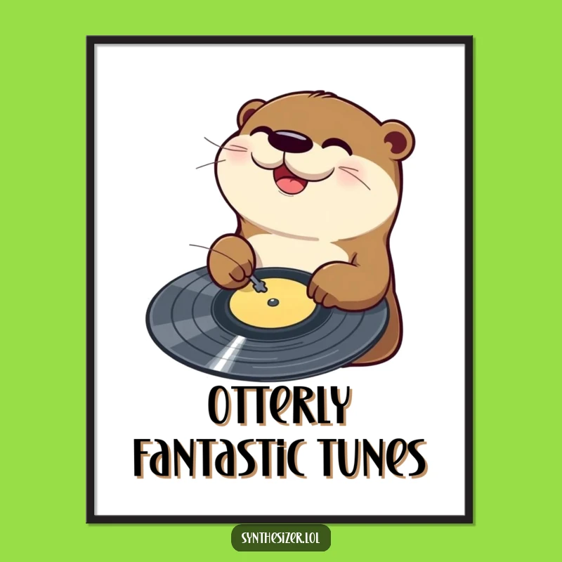 Funny Otter DJ Digital Art: Otter Scratches Vinyl with Joy, Hilarious Music Art