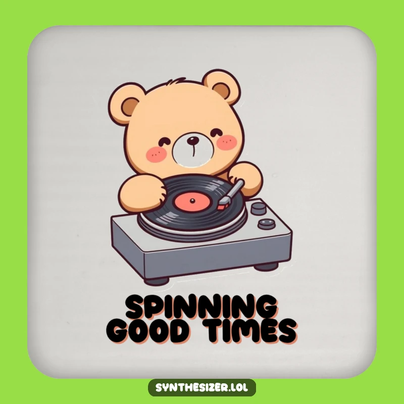 Funny Bear DJ Drink Coaster: Kawaii Bear Spins Records, Hilarious Music Accessory Gift