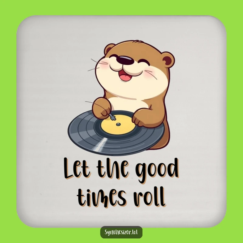 Funny Otter DJ Drink Coaster: Otter Scratches Vinyl with Joy, Hilarious Music Accessory