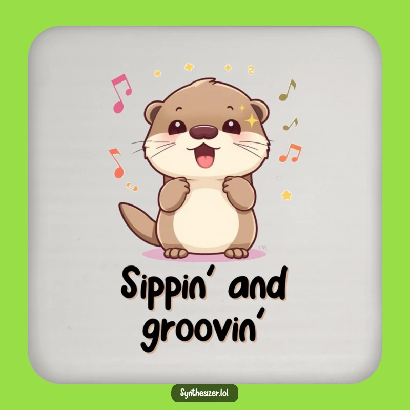 Funny Otter Drink Coaster: Protect Surfaces with Sparkling Music Vibes