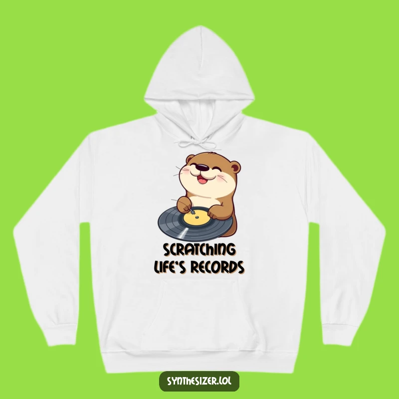 Funny Otter DJ Hoodie: Otter Scratches Vinyl with Joy, Cozy Music Fan Gift