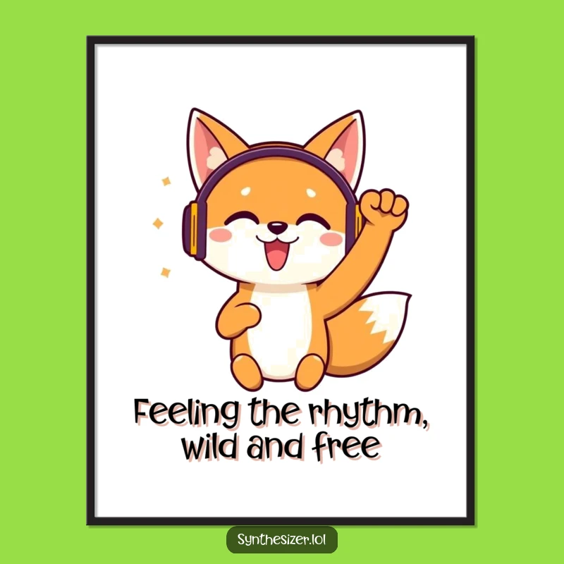 Funny Free Printable Wall Art: Jittery Fox Headphones Fist Pump