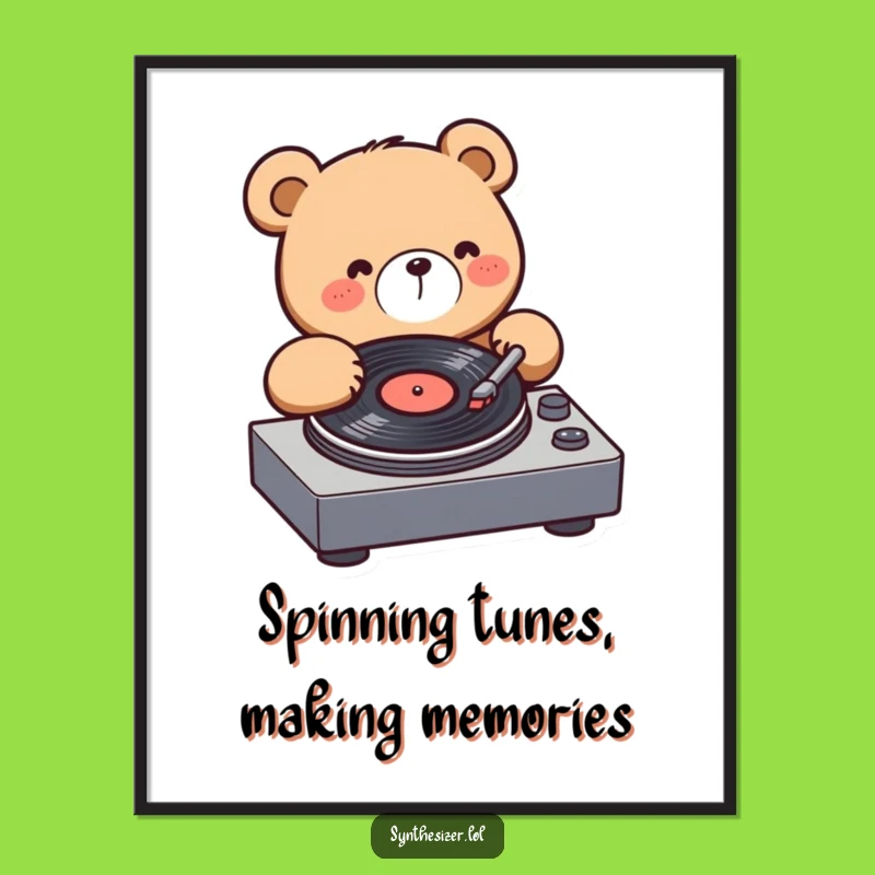 Free Printable Bear DJ Wall Art: Retro Music Downloadable Decor for Party Vibes