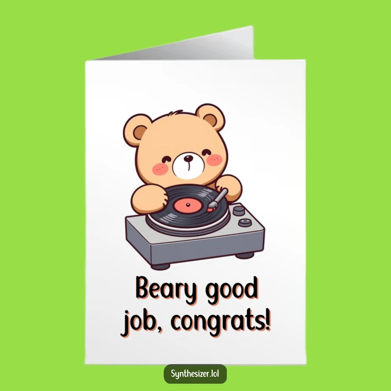Free Printable Bear DJ Congrats Card: Groovy Downloadable Gift for Big Wins