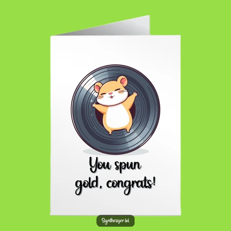 Free Printable Congrats Card: Hamster Spinning to Victory on Vinyl