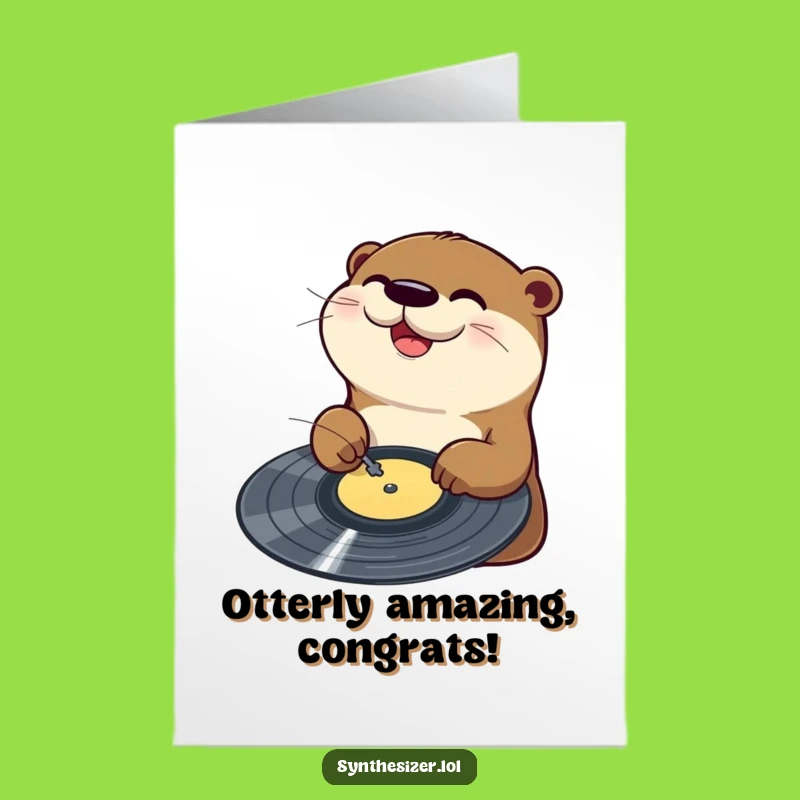 Free Printable Otter DJ Congrats Card: Jazzy Success Downloadable Gift
