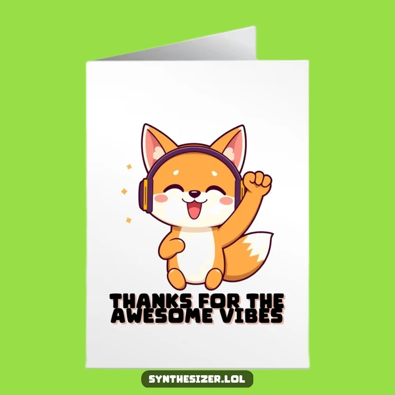 Free Printable Thank You Card: Jittery Fox Headphones Expressing Gratitude