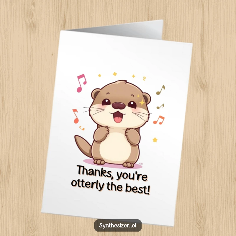 Funny Free Printable Thank You Card: An energetic otter with sparkling eyes bopping its head, expressing thanks.