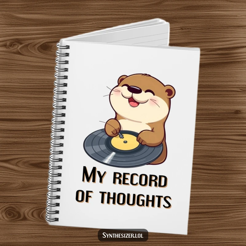 Funny Otter DJ Notebook: A happy otter joyfully scratches a vinyl record on a turntable, perfect for capturing musical ideas.