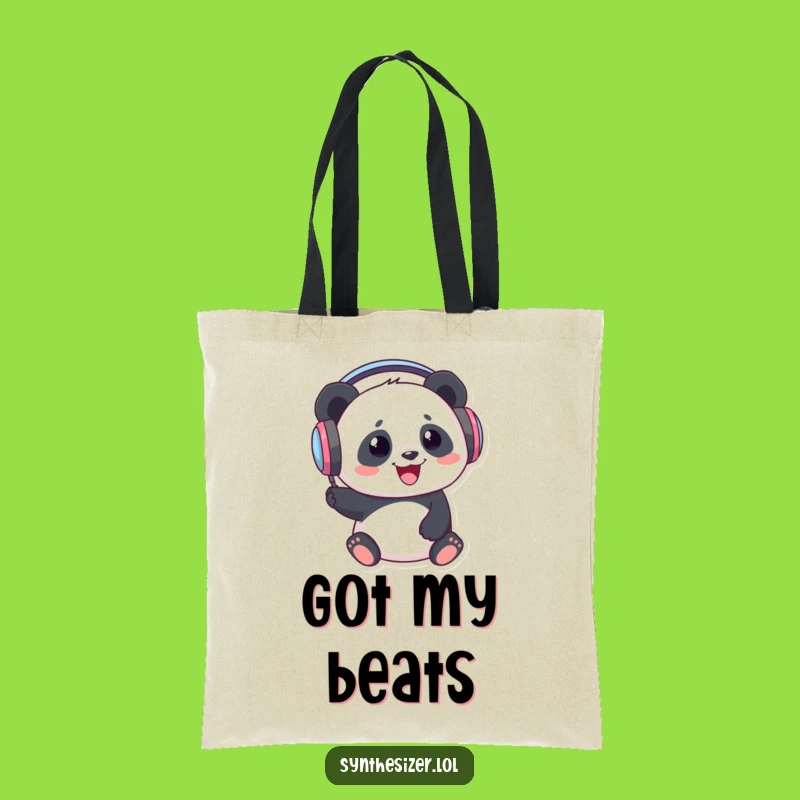 Funny Panda DJ Tote Bag: Panda Bops Head with Headphones, Hilarious Music Accessory